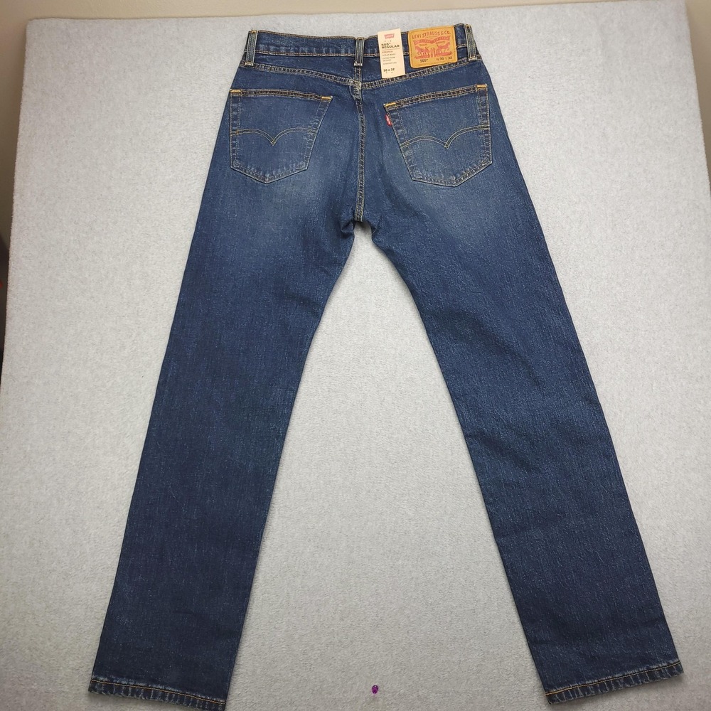 Levis 505‎ Regular Jeans Mens 30x32 Blue Stretch Denim Straight Leg Pants NEW - Picture 3 of 10